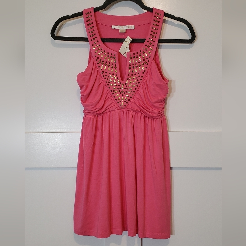 Boston Proper Pink Sleeveless Top Ruched Studded Pleated Flowy XS Brand …